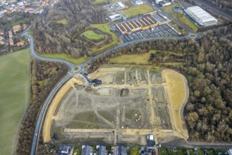 Construction area at Sachsenring with roundabout with housing estate in the district of Heessen in