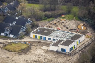 Aerial view of the AhsePark housing estate on Caldenhofer Weg with a new day care centre in Hamm,
