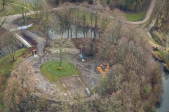 Aerial view Marker Burghügel in Hamm, Ruhr area, North Rhine-Westphalia, Germany, Burg, Burg Mark,