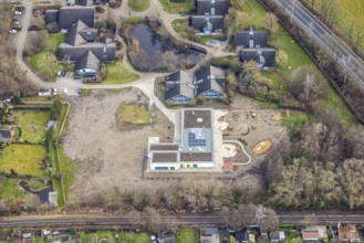 Aerial view of the AhsePark housing estate on Caldenhofer Weg with a new day care centre in Hamm,