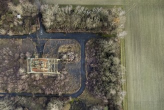 Aerial view Radbod colliery shaft 6, sinking tower field Donar farm Kurrick on Nordicker Straße in