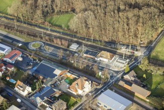 Aerial view Hamm-Bockum-Hövel railway station in Hamm, Ruhr area, North Rhine-Westphalia, Germany,