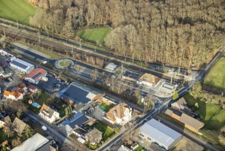 Aerial view Hamm-Bockum-Hövel railway station in Hamm, Ruhr area, North Rhine-Westphalia, Germany,
