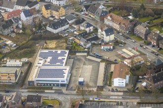 Aerial view of new Aldi supermarket Kleine Amtsstraße in Hamm, Ruhr area, North Rhine-Westphalia,