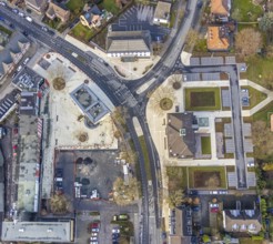 Aerial view of the town hall of Heessen Amtsstraße and the construction site of Heessener Markt in
