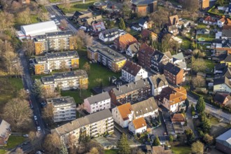 Aerial view high-rise buildings residential area Oswaldstraße in Hamm, Ruhr area, North