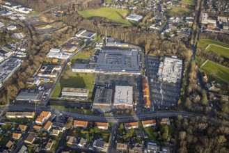 Aerial view commercial centre and Kaufland and shopping markets Römerstraße in Hamm, Ruhr area,