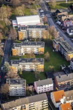 Aerial view high-rise buildings residential area Oswaldstraße in Hamm, Ruhr area, North