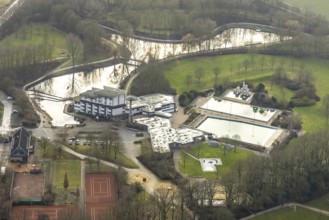 Aerial view Hotel Selbachpark with outdoor pool Selbachpark, Hamm, Ruhr area, North