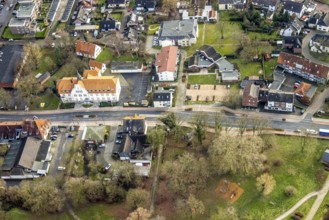 Aerial view, town hall Bürgeramt Pelkum in Hamm, Ruhr area, North Rhine-Westphalia, Germany,