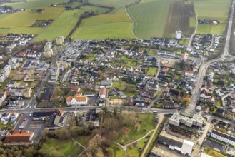 Aerial view, town view and town hall Bürgeramt Pelkum in Hamm, Ruhr area, North Rhine-Westphalia,