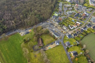 Aerial view Hoppeibach Pelkum and Herringen with construction road near Bocksheideweg in Hamm, Ruhr