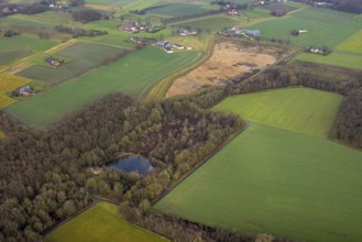 Aerial view forest area Sandbochumer Heide near Kerstheider Straße in Hamm, Ruhr area, North