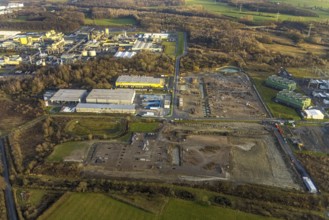 Aerial view construction site for Douglas distribution centre in the district Uentrop in Hamm, Ruhr