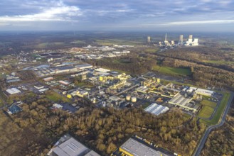 Aerial view DuPont and DuBay Polymer GmbH and Goldbeck Betonelemente and RWE power plant Westfalen