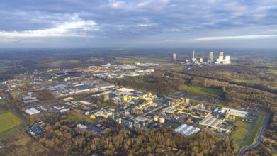Aerial view DuPont and DuBay Polymer GmbH and Goldbeck Betonelemente and RWE power plant Westfalen