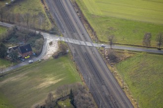 Aerial view railway crossing Provinzialstraße Große Werlstraße in Hamm, Ruhr area, North