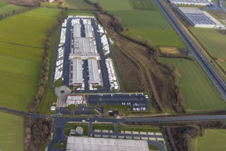 Aerial view DPD Hamm with DPD depot 0159 in Hamm, Ruhr area, North Rhine-Westphalia, Germany, DE,