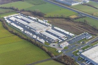 Aerial view DPD Hamm with DPD depot 0159 in Hamm, Ruhr area, North Rhine-Westphalia, Germany, DE,