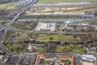 Aerial view construction area new water sports centre on Adenauerallee at Hammonense grammar school