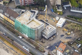 Aerial view new building site Wilhelmstraße district centre in Hamm, Ruhr area, North