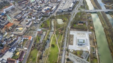 Aerial view construction area new water sports centre on Adenauerallee at Hammonense grammar school