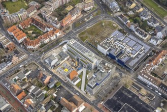 Aerial view construction site Widumstraße with demolition for new WA office building, Westfälischer