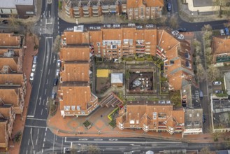 Aerial view residential complex Antoniastraße corner Oststraße with outdoor catering in Hamm, Ruhr