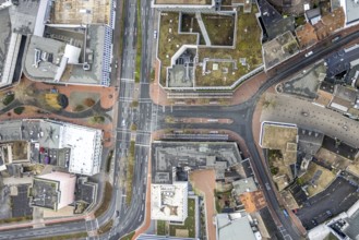 Aerial view city centre view commercial buildings Bahnhofstraße in Hamm, Ruhr area, North