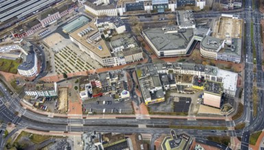 Aerial view city centre view commercial buildings Bahnhofstraße in Hamm, Ruhr area, North