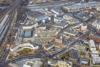 Aerial view city centre view commercial buildings Bahnhofstraße in Hamm, Ruhr area, North