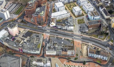 Aerial view city centre view commercial buildings Bahnhofstraße in Hamm, Ruhr area, North