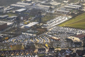 Aerial view Radbod cultural district, Radbod colliery shaft 1+2 An den Fördertürmen, Skoda Potthoff