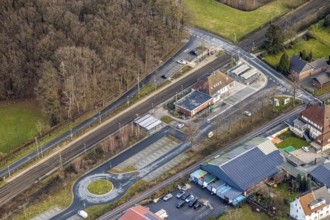 Aerial view Hamm-Bockum-Hövel railway station in Hamm, Ruhr area, North Rhine-Westphalia, Germany,