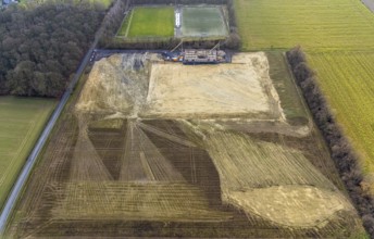 Aerial view open space and construction site football pitch club grounds of SV Westfalia Rhynern An