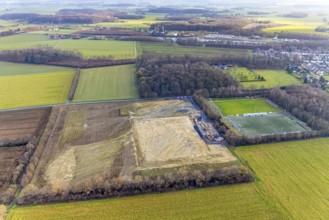Aerial view open space and construction site football pitch club grounds of SV Westfalia Rhynern An