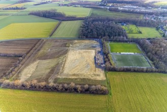 Aerial view open space and construction site football pitch club grounds of SV Westfalia Rhynern An