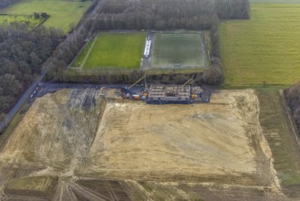Aerial view open space and construction site football pitch club grounds of SV Westfalia Rhynern An