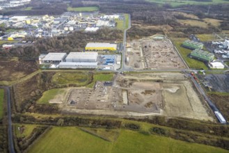 Aerial view construction site for Douglas distribution centre in Uentrop in Hamm, Ruhr area, North