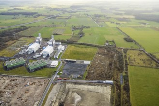 Aerial view Trianel gas-fired power plant Hamm with construction site for Douglas distribution