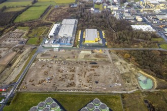 Aerial view construction site for Douglas distribution centre in Uentrop in Hamm, Ruhr area, North