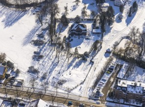 Aerial view, Haus Kentrop, Marker Allee, snow, felling in landscape conservation area, winter,