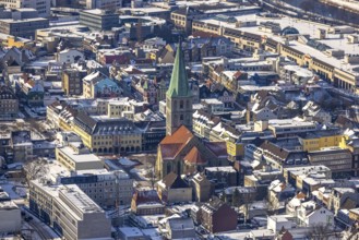 Aerial view, snow, winter, Protestant St. Paul's Church, Hamm-Mitte, Hamm, Ruhr area, North