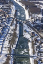 Aerial view, pedestrian bridge over the Datteln-Hamm Canal on the road Im Fuchswinkel near the