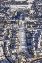 Aerial view, green area Ostring, Otto-Kraft-Platz, Higher Regional Court OLG Hamm, snow, winter,