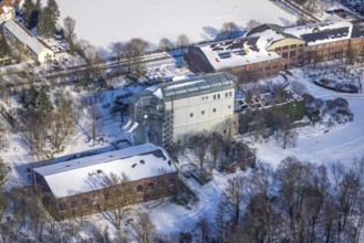 Aerial view, Maxipark, Maximilianpark in winter, machine hall, glass elephant, former Maximilian