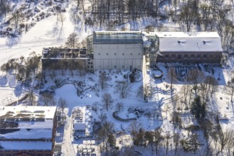 Aerial view, Maxipark, Maximilianpark in winter, machine hall, glass elephant, former Maximilian