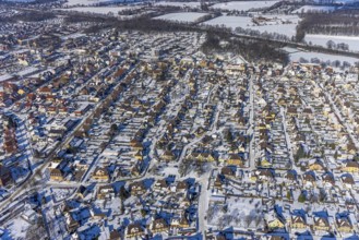 Aerial view, workers' housing estate Maximilian, miners' housing estate in winter, Uentrop, Hamm,