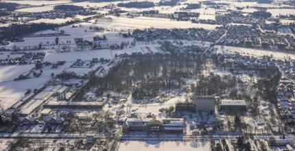 Aerial view, Maxipark, Maximilianpark in winter, machine hall, former colliery Maximilian, glass