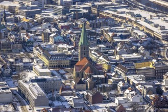 Aerial view, snow, winter, Protestant St. Paul's Church, Hamm-Mitte, Hamm, Ruhr area, North